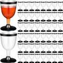 50 Pcs Plastic Wine Glasses Disposable 6 oz Rimmed Wine Cups with Stem Clear Toasting Glasses for Cocktail Champagne Parties Wedding Graduation Birthday Bachelor Party (Black)
