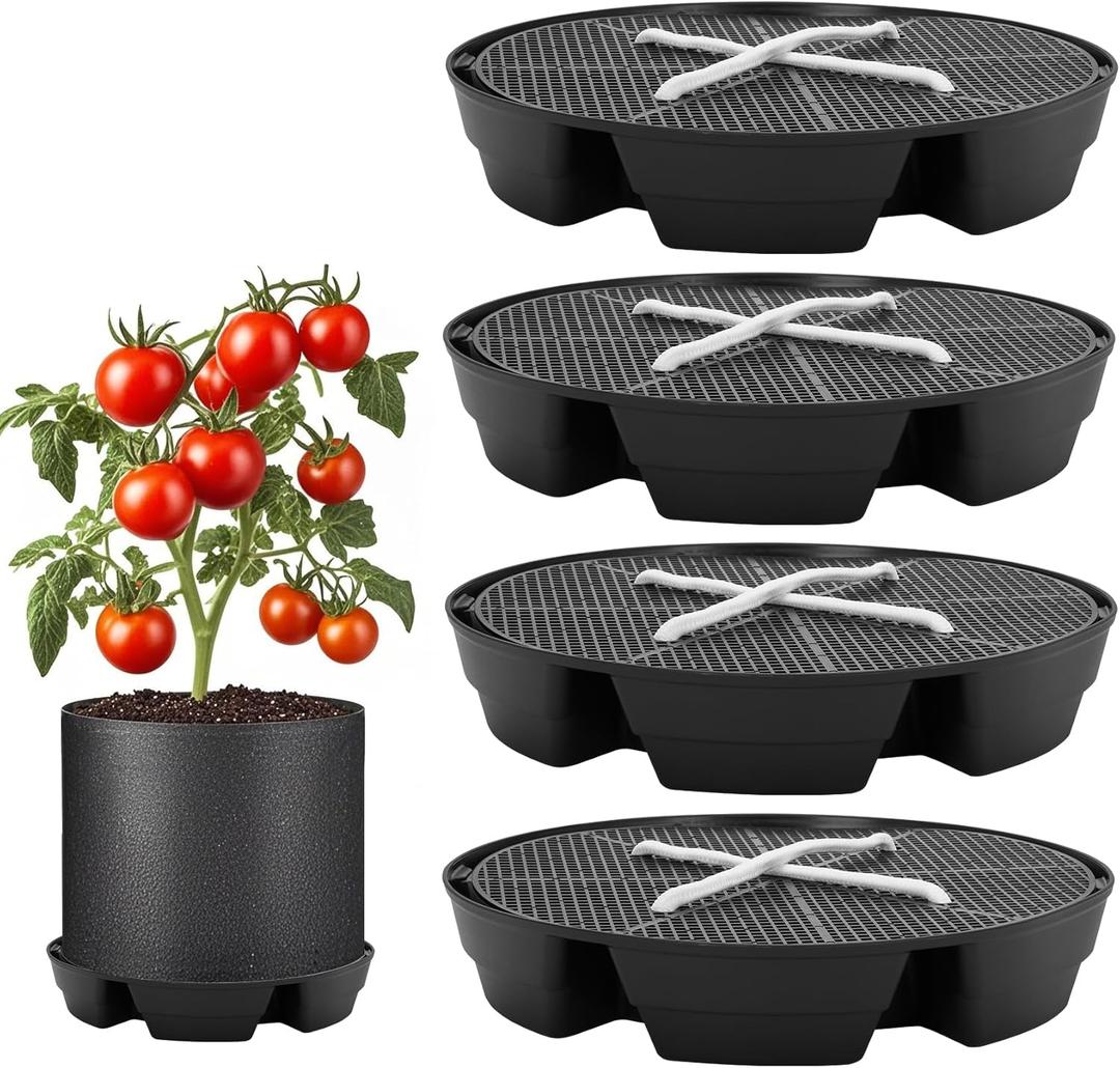 4-Pack Self Watering Fabric Pot Base, Auto Pots Fit for 5 Gallon Grow Bags, Auto-Irrigation Water Delivery System , Auto Watering Plant Saucer for Fabric Planters (Capacity Upgrade)