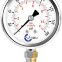 CARBO Instruments 160 PSI Glycerin Liquid Filled Pressure Gauge, 2.5" Dial, 1/4 NPT Lower Mount, 304 Stainless Steel Case, Brass Wetted Parts, Dual Scale PSI/Bar - ASME B40.1