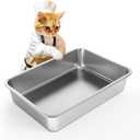 IKITCHEN Stainless Steel Cat Litter Box, Large Metal Litter Pan for Cats, Kitty Litter Box Never Absorbs Odors, Low Side Entry Non Stick, Easy Clean 17.5 x 13.5 x 4 inches