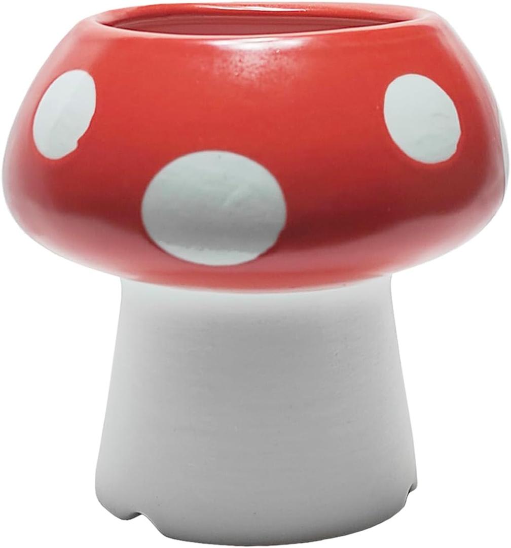 Mushroom Pencil Holder for Desk Cute Pen Holder Decoration Accessories Ceramic Pencil Cup Mushroom Decor Succulent Plant Pot Office School Gift (Red)