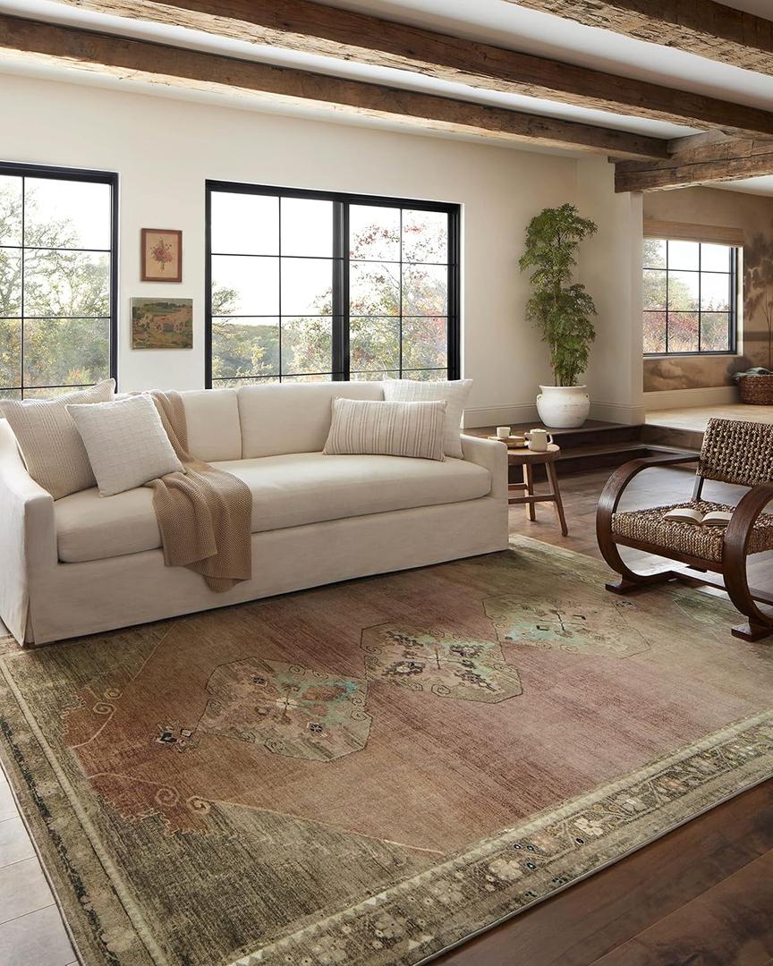 Loloi Magnolia Home by Joanna Gaines Sinclair Collection SIN-06 Clay/Tobacco 2'-3" x 7'-6", .25" Pile Height, Machine Washable, Runner Rug