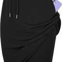 Century Star Tennis Skirts for Women with Pockets Golf Knee Length Skorts Athletic Sports Drawstring Waist Skirts with Shorts (Black, L)