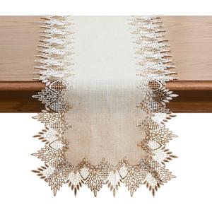 Natural Linen Table Runner 72 inches Neutral Earth Tones Beige Lace Coffee Table Runners Dresser Scarf for Easter Spring Summer Kitchen Wedding Party, Machine Washable (Natural, 16”x72”)