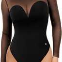 Popilush Long Sleeve Body Suits Womens Tummy Control Mesh Shapewear Corset Bodysuit Sheer Going Out Tops Fall Outfits, M