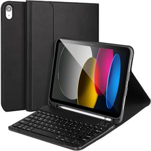 AHYWTAN for iPad 11/10th Generation Case with Keyboard,Detachable Bluetooth Keyboard case for iPad A16 2025 11 inch/10th Gen 2022 10.9 with Pencil Holder, Square Keycaps,Black