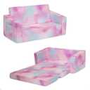 Delta Children Cozee 2-in-1 Extra Wide Convertible Sofa to Lounger-Comfy Flip Open Couch/Sleeper for Kids, Pink Tie Dye