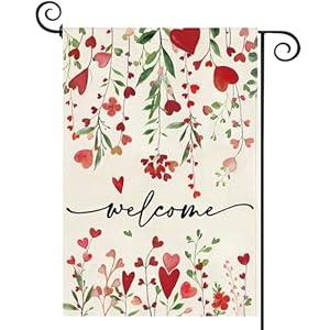 Baccessor Valentines Day Welcome Garden Flag 12.5 X 18 Inch Vertical Double Sided Red Love Heart Floral Yard Spring Farmhouse Holiday Outdoor Outside Welcome Lawn Decoration