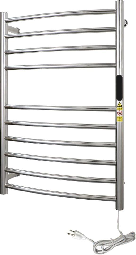 Luxury 10 Bars Towel Warmer Wall Mount Electric Plug-in/Hardwired Heated Towel Rack, Heated Towel Drying Rack with Timer & Temperature Multi-Level Adjustable (Mirror Polish Slivery, 10 Bars)