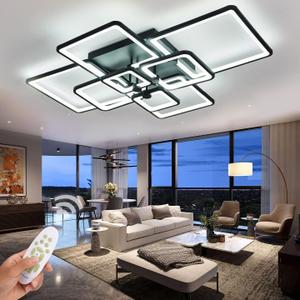 Modern LED Ceiling Light for Living Room Light Fixture Ceiling,41.7in Flush Mount Ceiling Lamps Dimmable with Remote 8 Square Frame (Black)