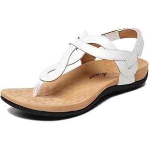 Athlefit Women's Orthopedic Arch Support Sandals Comfortable Thong T-Strap Orthotic Casual Flat Sandals, Size: 6