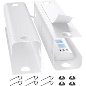 YECAYE Large Under Desk Cable Management,Easy Install Cable Management Under Desk with 4 Cord Holders & 6 Ties,Child & Pet-Safe Cord Hider,Wire Organizer,Wire Cover Tray,White