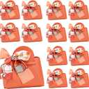 12 Pack Leather Ribbon Candy Bag Gift Bags PU Wedding Gift Bags with Handle Ribbon Reusable Party Favor Boxes for Weddings Birthdays Christmas Baby Showers Halloween(Orange)