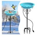 Heated Bird Bath for Outside Winter, Powerful 100W Thermostat Control Heated Bird Baths for Outdoors with 5-Prong Metal Stake, Heated Birdbath Water Heater for Garden Yard Patio Lawn (Blue)