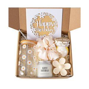 JTEWB Birthday Gifts For Women, Teen Girl, Her, Happy Birthday Gift Box For Girl, Women, Sister, Daughter, Friends, Cute Daisy Aesthetic Glass Cups Gift Set 7pcs