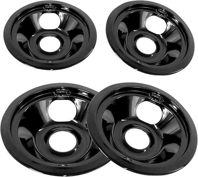 Black Porcelain Drip Pans Set 4-Pack 318067041 & 318067051 Compatible with Frigi-daire Ken-more Range Oven Replaces Electric Range Stove Burner
