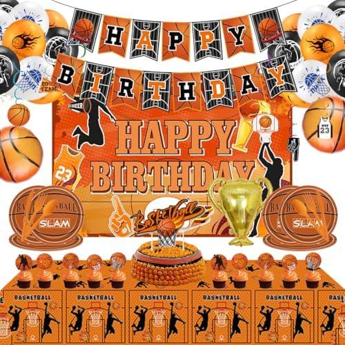 LZRFF 129Pcs Basketball Party Decorations, Basketball Birthday Party Decorations, Including Basketball Backdrops, Tablecloths, Birthday Banners, Basketball Plates And Other Supplies, For 20 People