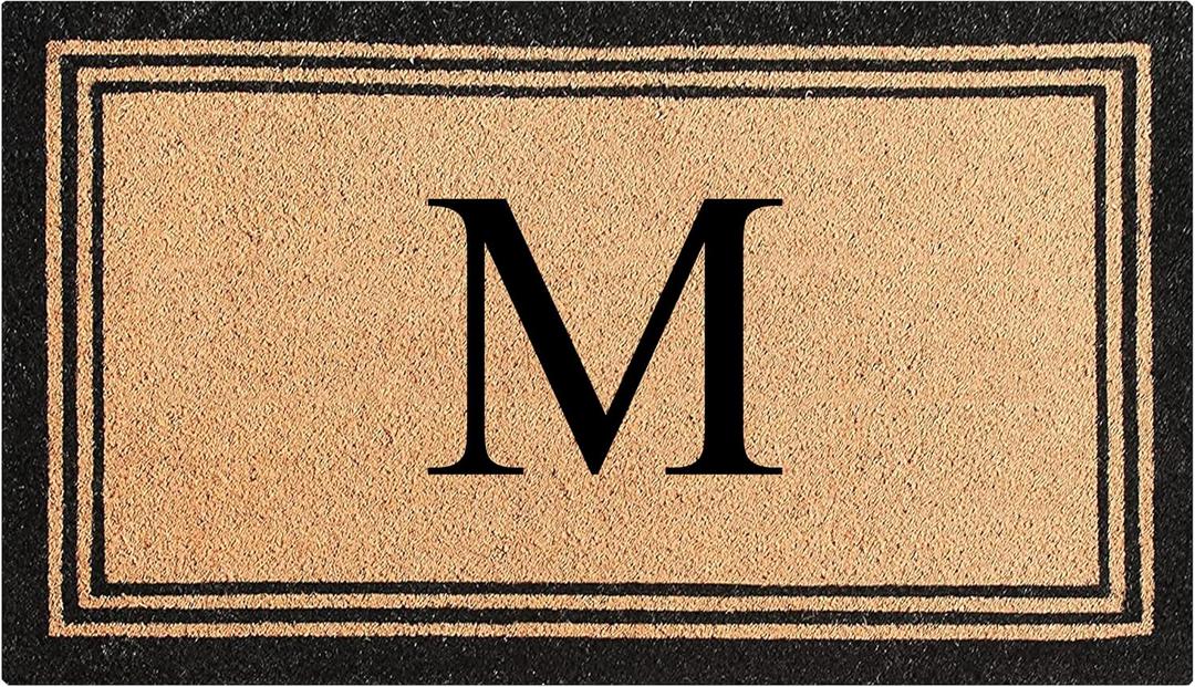 A1HC Natural Coir Monogrammed Doormat, Heavy Duty Anti-Shedding Front Door Mat, Personalized Welcome Mat for Outside, Porch, Entrance, Easy Clean Entryway Door Mat - 24" x 39", M