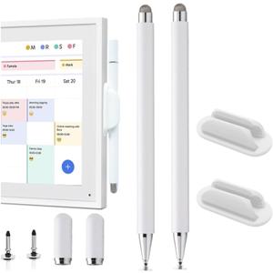 2Pcs Stylus and Mount for Skylight Calendars 15/27 Inch, 2in1 Dual Tip Pen Compatible with Skylight 15.6-Inch,27-Inch Calendar Pen with Holder Mount (2*Stylus+Holder White)