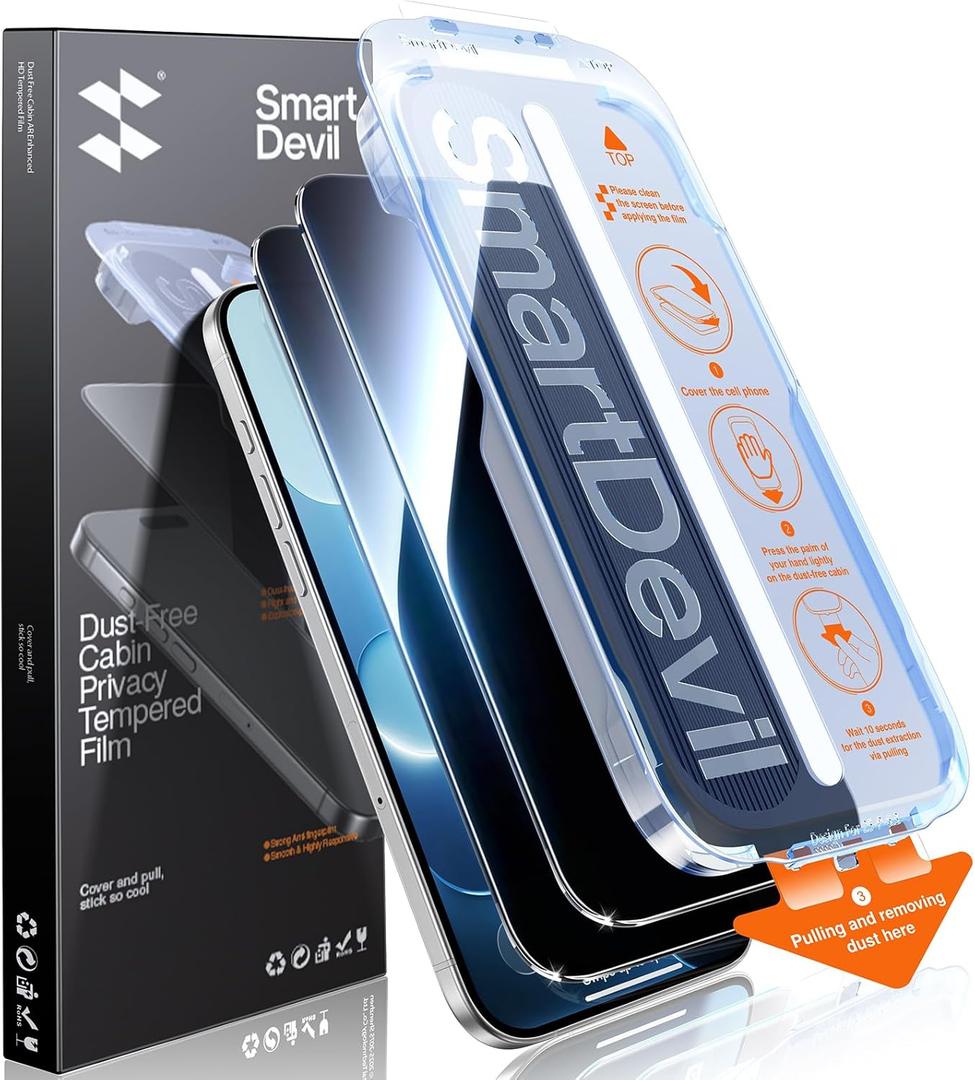 SMARTDEVIL 2 Pack Privacy Screen Protector for iPhone Air, 28 Anti-Spy 9H Tempered Glass, Impact & Scratch Resistant, Auto Dust & Bubble-Free Install Frame, Easy to Install, Case-Friendly