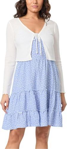 WallFlower womens 2-piece Sweater and Dress Set, Small,  Cream Blue Floral