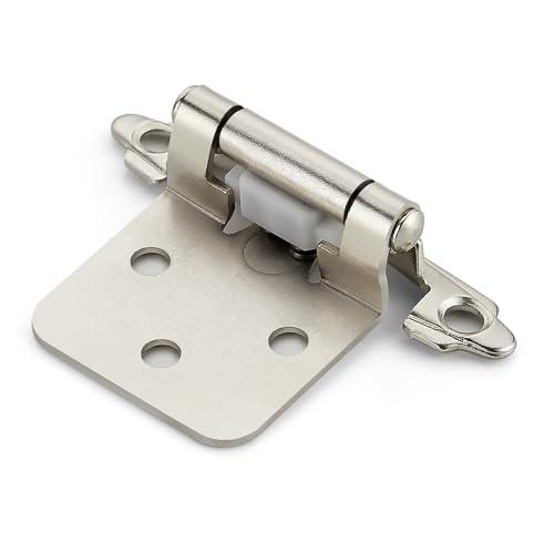 Home Expert 10 Pack (5 Pairs) Brushed Nickel Cabinet Hinges for Kitchen Doors, Self-Closing, 1/2 Inch Overlay (Variable), Semi-Concealed Face Frame, Surface Mount Cabinet Hardware, Silver