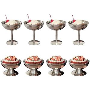 Ice Cream Cup, 7 Oz Stainless Steel Dessert Cups Resuable Cute Sundae Serving Bowl for Dessert, Sundae, Pudding, Salad, Fruit, Snack, Cocktail, Yogurt, Condiment, Trifle (4, Tall + Short)
