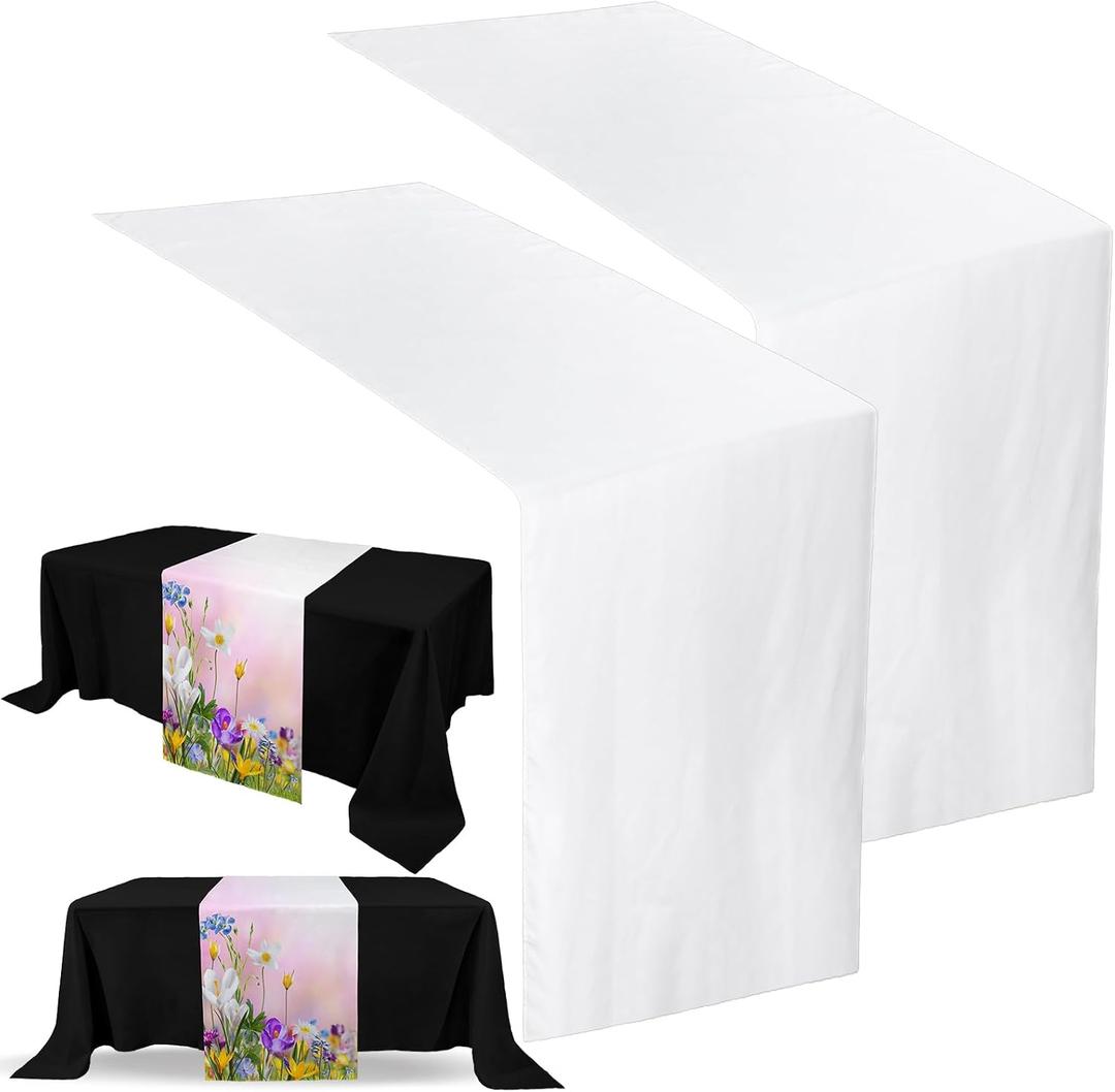 Breling 2 Pcs Sublimation Table Runners Blanks 13 x 72 Inch Polyester White Table Banner Heat Transfer Waterproof Tablecloth Runner for Birthday Wedding Party Baby Shower, Machine Washable