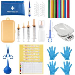 52pcs Puppy Whelping Supplies,Whelping kit,Puppies Birth,Kitten Dog Supplies,Puppy kit,Bottle Feeding kit for Newborn Puppy, Puppy Whelping Collars,Tube,Cord Clamps,Gloves,Digital Thermometer Scale