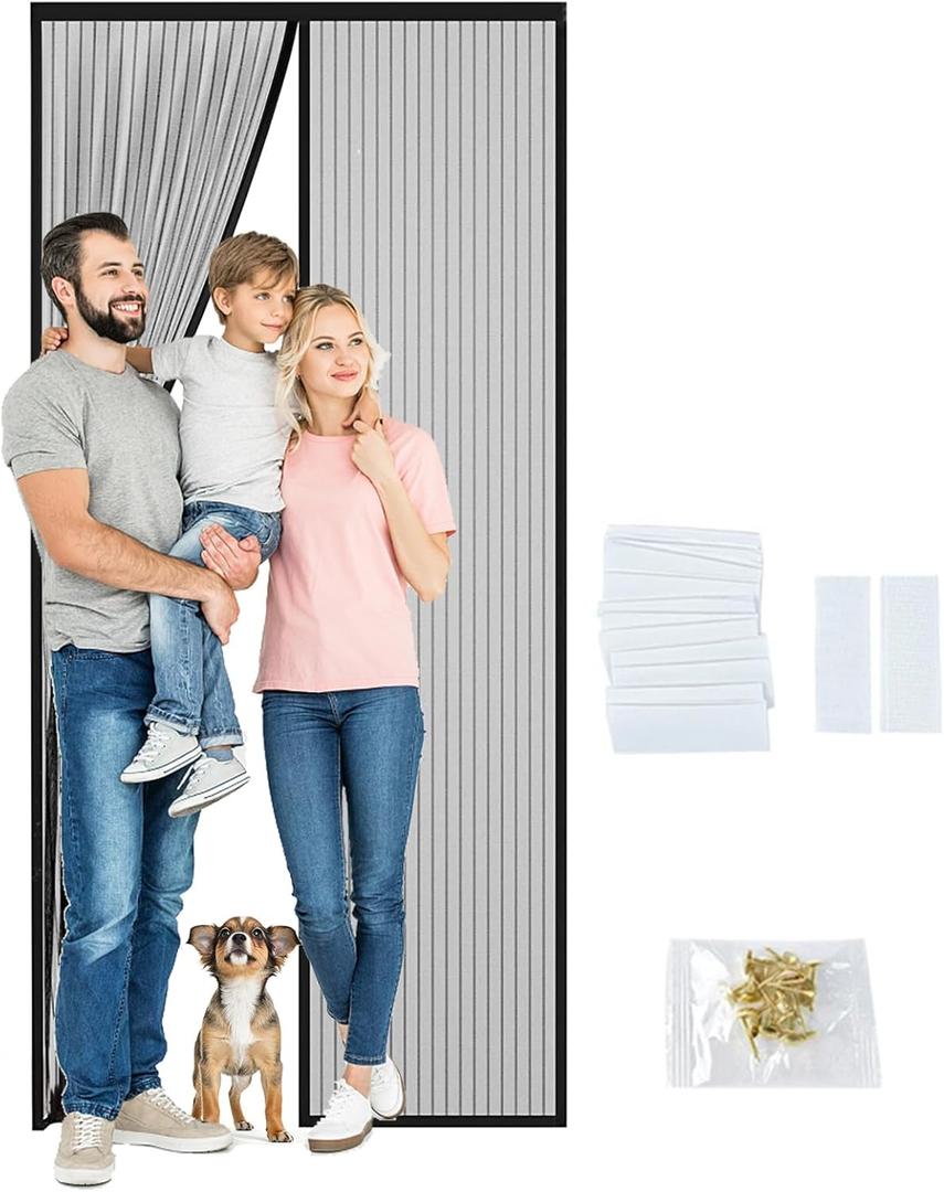 Magnetic Screen Door, Fit Door Size 32" x 80", Self Sealing Magnets,35.4 x 82.7In Screen Door,Keep Bugs Out,for Sliding Door, Front Doors(Black, 32 x 80 inches)