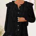 ZESICA Women's Long Sleeve Chiffon Dressy Casual Blouses Fall Button Down Ruffle Layered Boho Tops 2026 Trendy Clothes (Black, M)