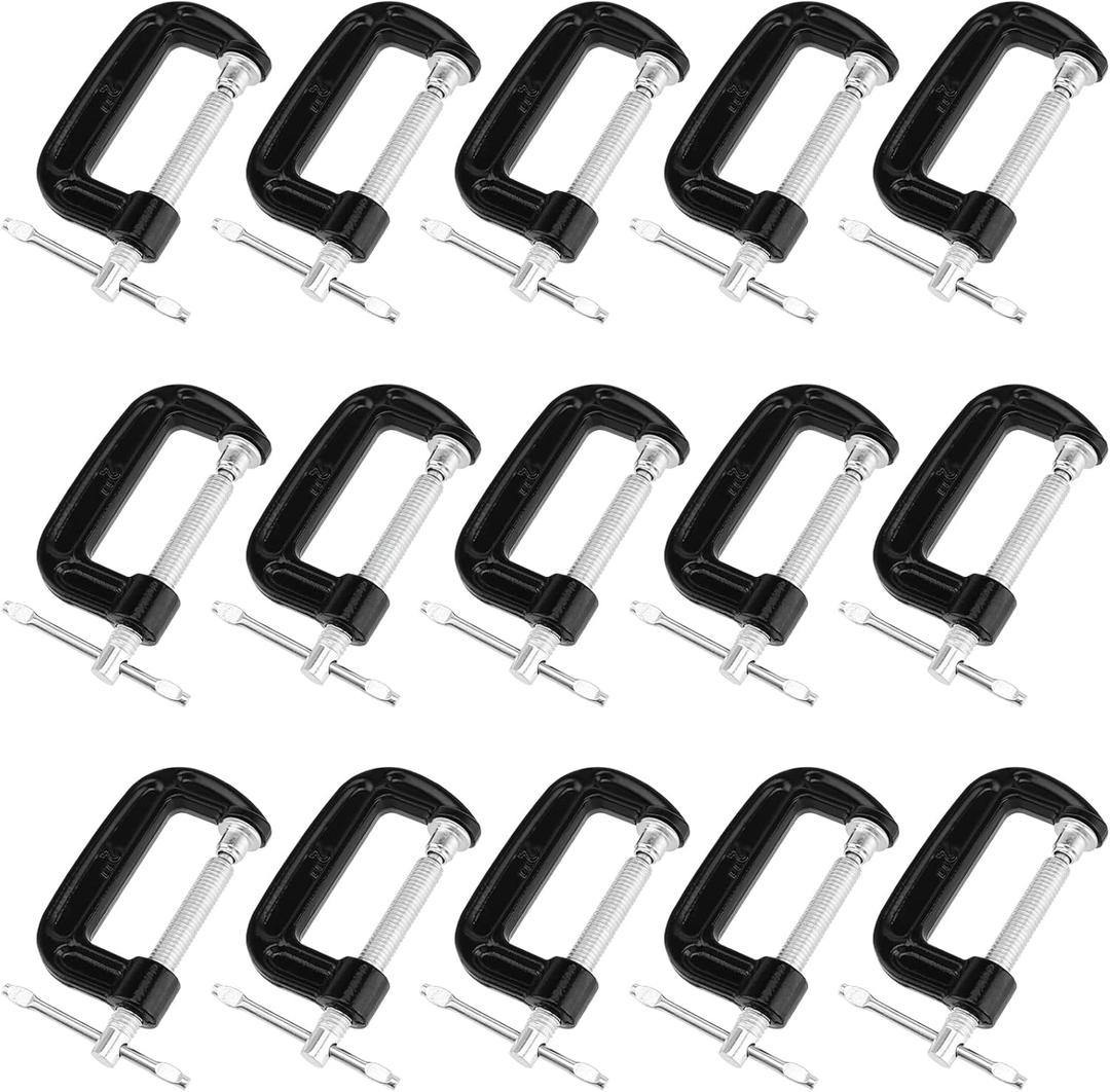 15PCS 2 Inch G Clamp, Black Metal C Clamps, 50mm Jaw Opening Small Screw Clamps Set for Assembly