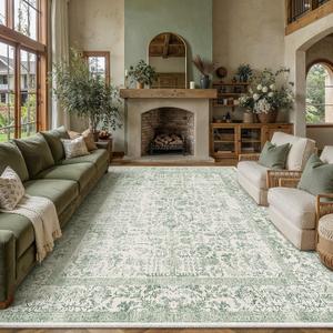 PureCozy Sage Green Area Rug 10x12 Vintage Floral