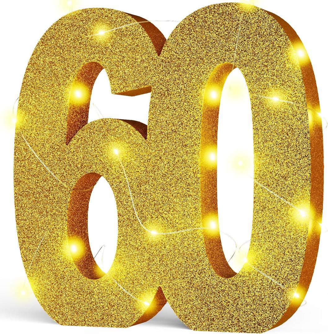 Usongshine11.8 Inch Gold Glitter Number Birthday Party Decorations, 60th Centerpiece Table Shining Golden Digit for New Year,Graduation,Bridal Shower,Thanksgiving,Halloween,Anniversary Party Supplies