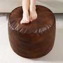 HIGOGOGO Round Stuffed Pouf Ottoman, Pu Leather Poufs with Foam Chunk Filling, Furry and Fluffy Pouf Foot Stool Storage Ottoman, 26 X 18 Floor Poufs Foot Rest for Living Room,Dark Brown