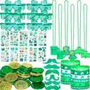 166 PCS St. Patrick's Day Accessories Party Decorations, Tattoo Stickers, Shamrock Glasses, Mustaches and Coins, Irish St. Patrick's Day Green Party Favors