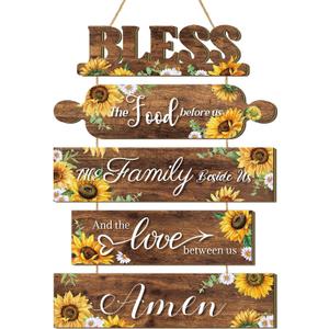 Sintuff Sunflower Kitchen Wall Decor Bless The Food Before Us Sign Farmhouse Wooden Signs Rustic Dining Room Wall Art Country Vintage Hanging Decoration for Home Kitchen Room(Classic Style)
