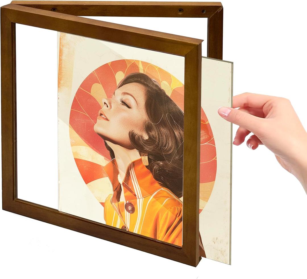 Vinyl Record Frame  Solid Black Wood Album Frame for Vinyl Records, 12.6 x 12.6 x 1.6 Inch Wall Mount Display with Clear Acrylic Cover  Perfect for LP Covers and Music Lovers (Walnut)
