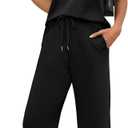 WIHOLL Two Piece Sets for Women Summer Spring Travel Vacation Outfits Cap Sleeve Lounge Matching Sets Wide Leg Pants A-black, Medium