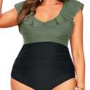 Daci Plus Size one Piece Swimsuits for Women Tummy Control Bathing Suits Ruffle Vintage Swimwear 20W