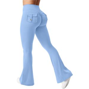 YEOREO CoreFlex Flare Leggings with Pockets for Women Scrunch Workout Leggings Butt Lifting Gym Yoga Pants (Small, Light Blue)