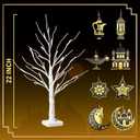 Eambrite 22" Ramadan Tree Decorations Lights, Birch Twig Tree with 24 LEDs Battery Operated, Mubarak Ramadan Decorations for Home Table Party (Timer, USB)