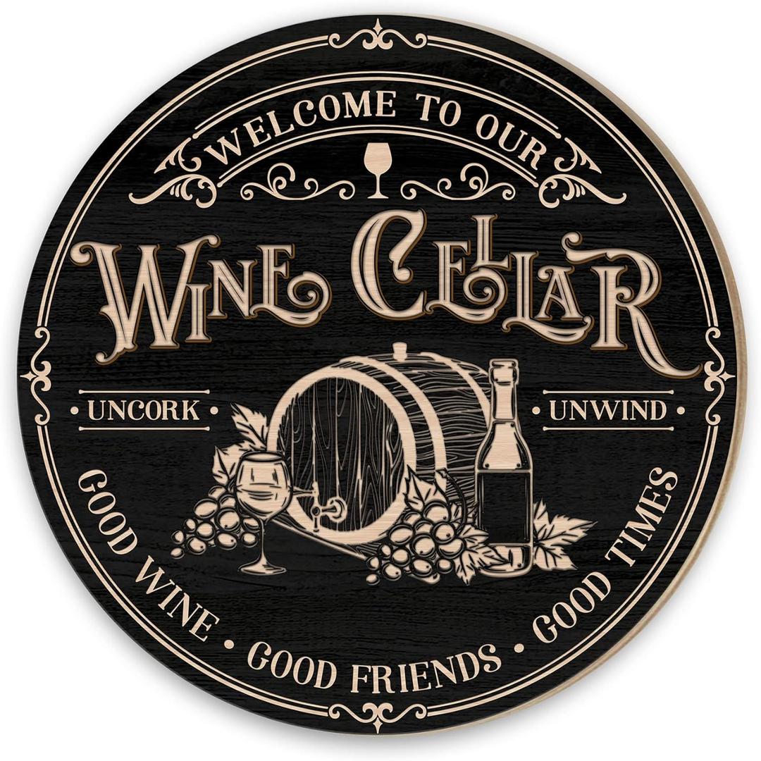 Cellar Sign, Basement Bar Wall Hanging Decor, Winery Wood Sign, Bar Sign, Tasting Room Sign, Rustic Barrel Home Bar Dcor Accessories for Pub Kitchen Cabinet Garage, Vintage Room Decor (4)
