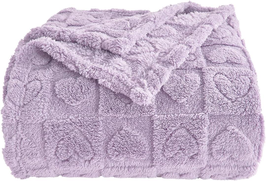 Heart Checkered Throw Blankets, for Love Mother Friends Pets,280 GSM Super Soft Warm Lightweight Fluffy Bed Blanket for Women Anniversaries(Light Purple,50"x60")
