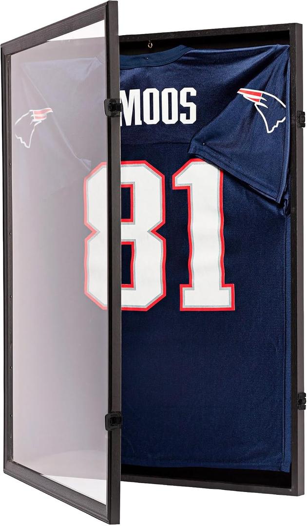 Jersey Frame Display Case Sports Jersey Display Frame with 98% UV Protection for Football, Baseball, Basketball, Hockey, Soccer, Uniform & T-Shirt Lockable & Durable (Blk/Blk)