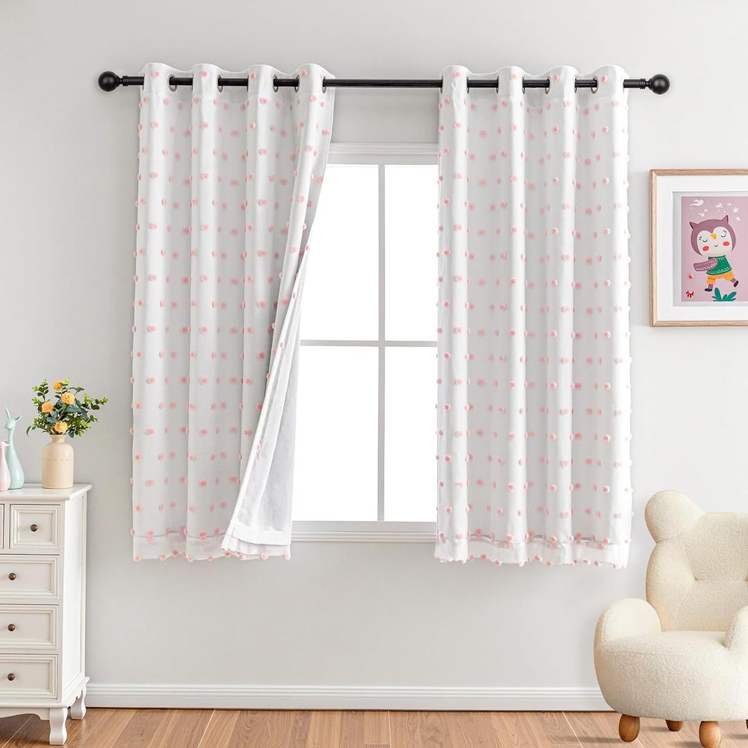 MYSKY HOME Pink Blackout Curtains for Girls Bedroom 54 Inch Long Short Curtains for Windows Treatment 100% Black Out Curtain for Kids Room 2 Panels Grommet 2 Layered Small Nursery Drapes 52W x 54L