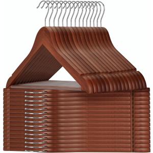 TOPIA HANGER Walnut Wooden Hangers 30 Pack, Wood Clothes Hangers, Durable Coat Hanger with 360-Degree Rotatable Hook, Non-Slip Pants Bar and Shoulder Notches for Camisole Tops - CT34WA30