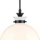 Kichler Laria 1-Light Pendant, Updated Traditional Light, Sloped Ceiling Compatible, for Kitchen with Opal Glass in Black (19.5" x 15"), 52779BK