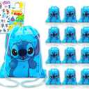 Disney Stitch Party Favor Bags Set - Bundle with 12 Stitch Drawstring Bags for Kids Plus Stickers, More Birthday Party Supplies Pack