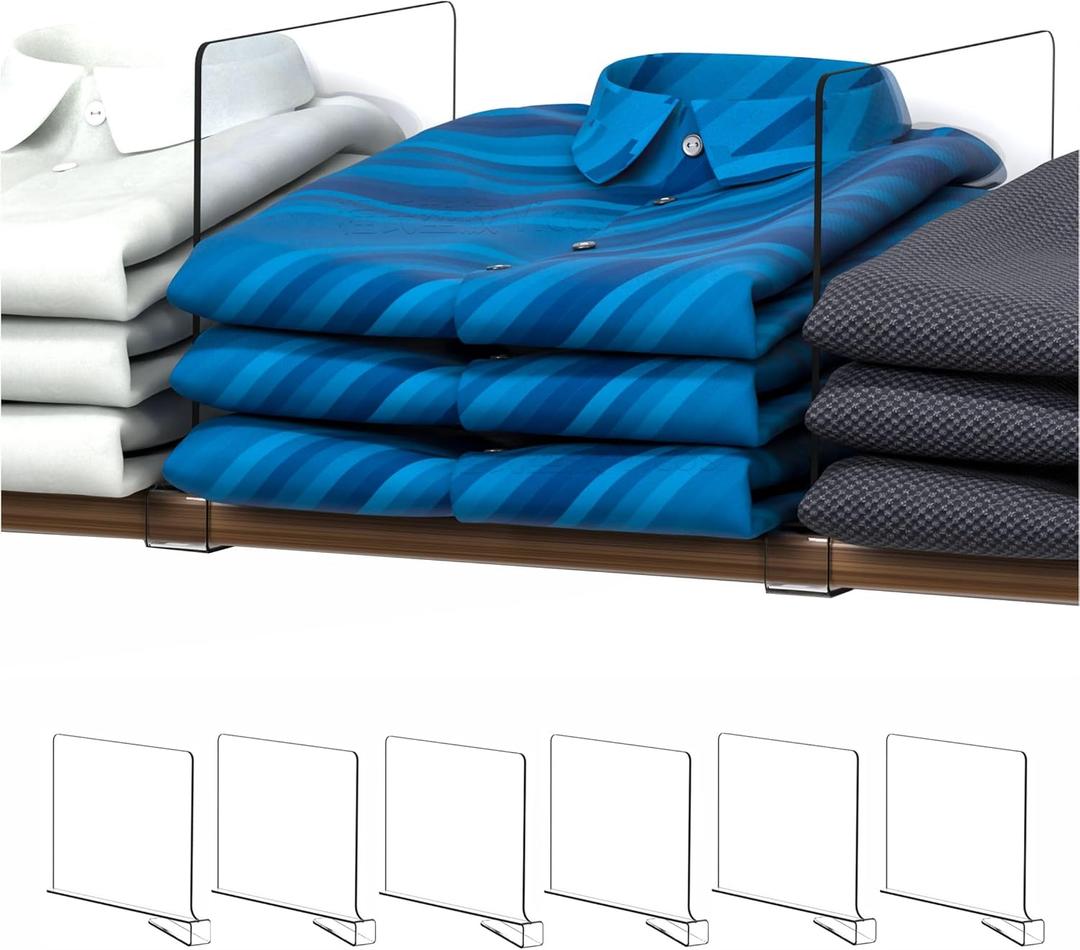 Cq Acrylic Shelf Dividers for Closet Organization - 6 Pack Clear Closet Shelf Organizer for Wood Shelves,Handbag,Bag,Towel,Sweater,Purse Organizer,8 Tall Plastic Vertical Shelf Separators for T Shirt